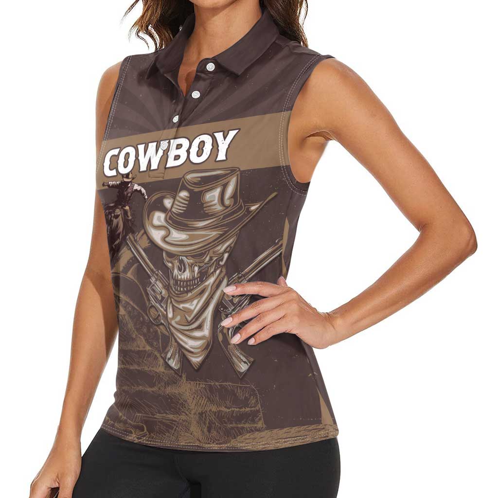 Personalised Skull Cowboy Women Sleeveless Polo Shirt Vintage Style