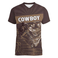 Personalised Skull Cowboy Women V-Neck T-Shirt Vintage Style
