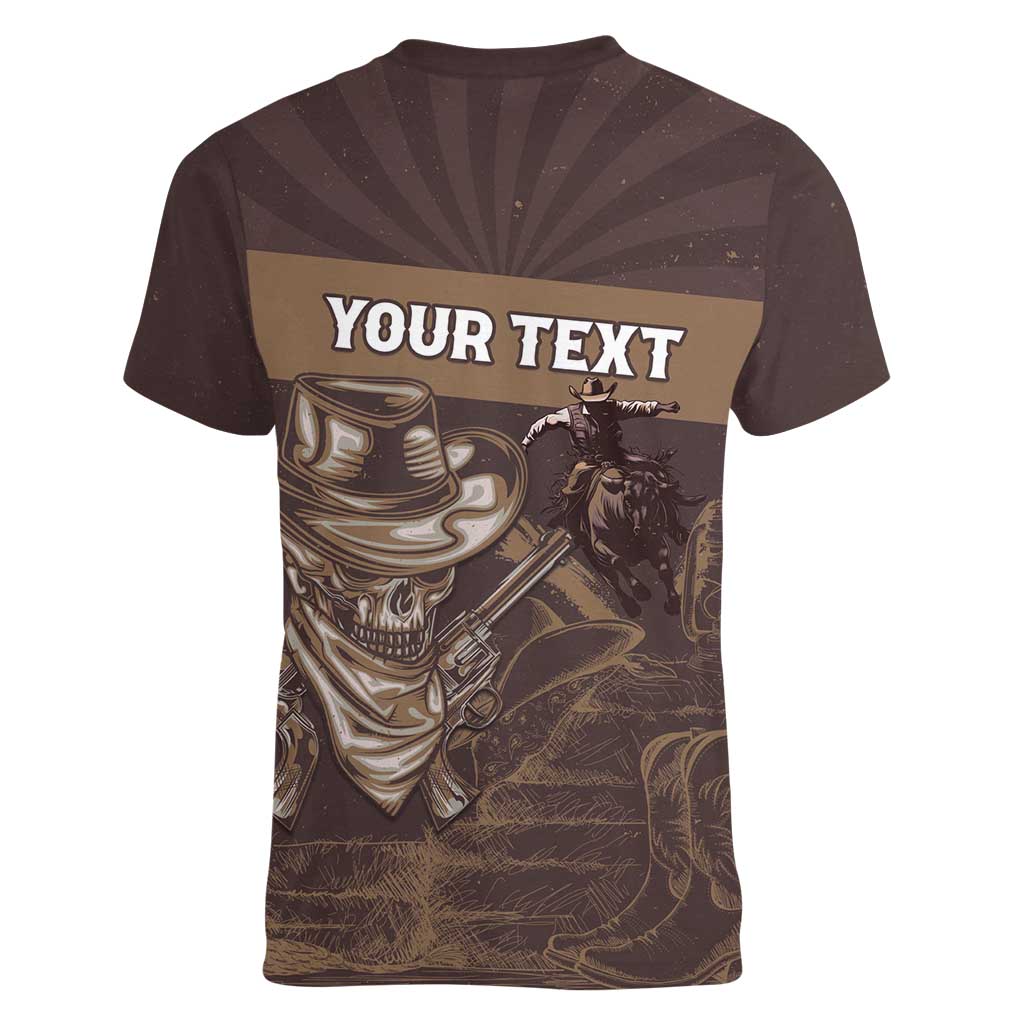 Personalised Skull Cowboy Women V-Neck T-Shirt Vintage Style