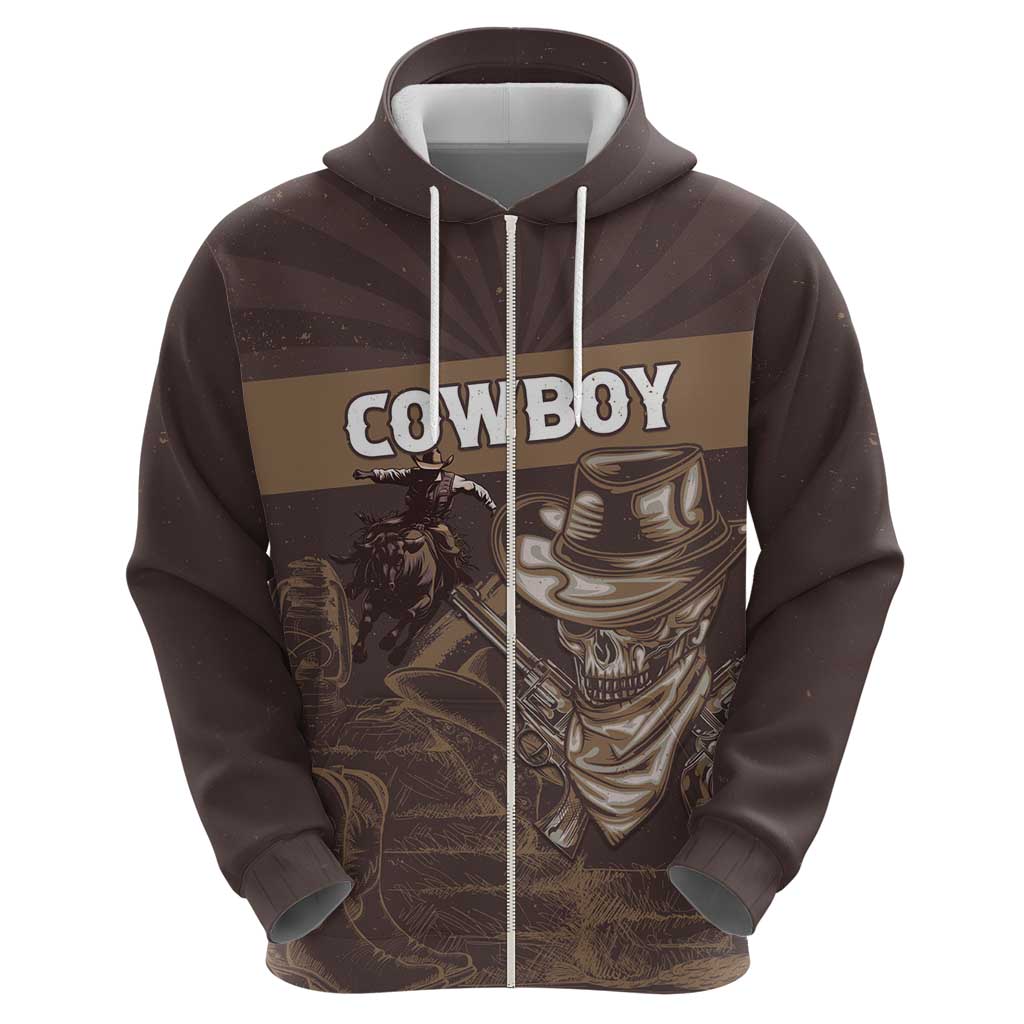Personalised Skull Cowboy Zip Hoodie Vintage Style