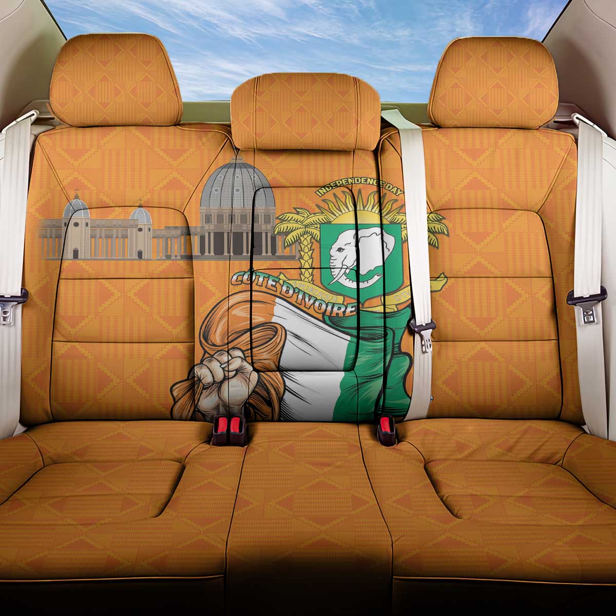 Ivory Coast Independence Day Back Car Seat Cover Yamoussoukro Coat Of Arms