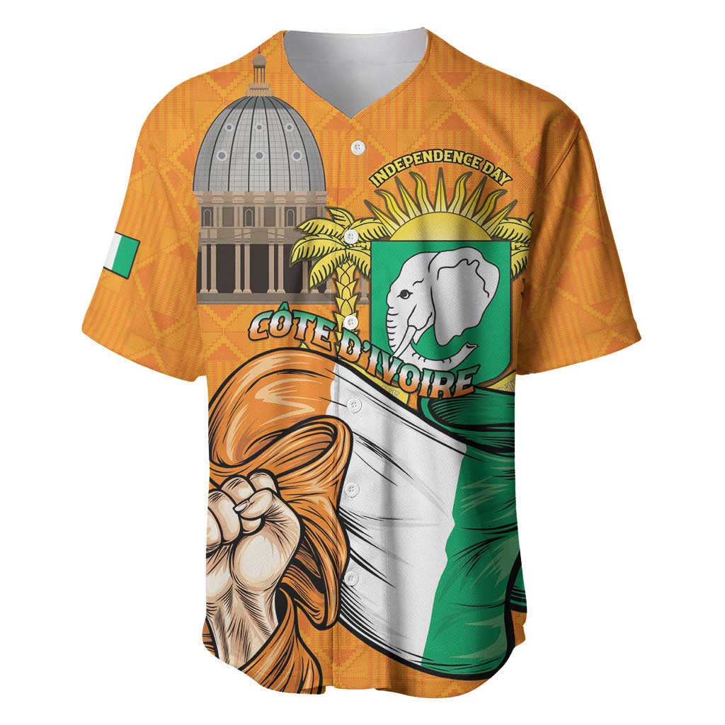 Personalised Ivory Coast Independence Day Baseball Jersey Yamoussoukro Coat Of Arms