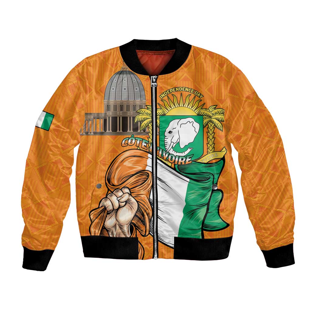Personalised Ivory Coast Independence Day Bomber Jacket Yamoussoukro Coat Of Arms