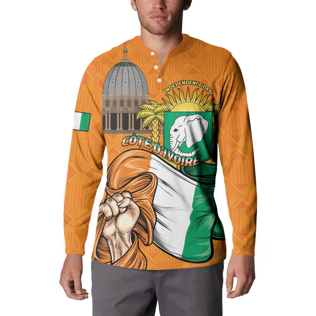 Personalised Ivory Coast Independence Day Button Sweatshirt Yamoussoukro Coat Of Arms