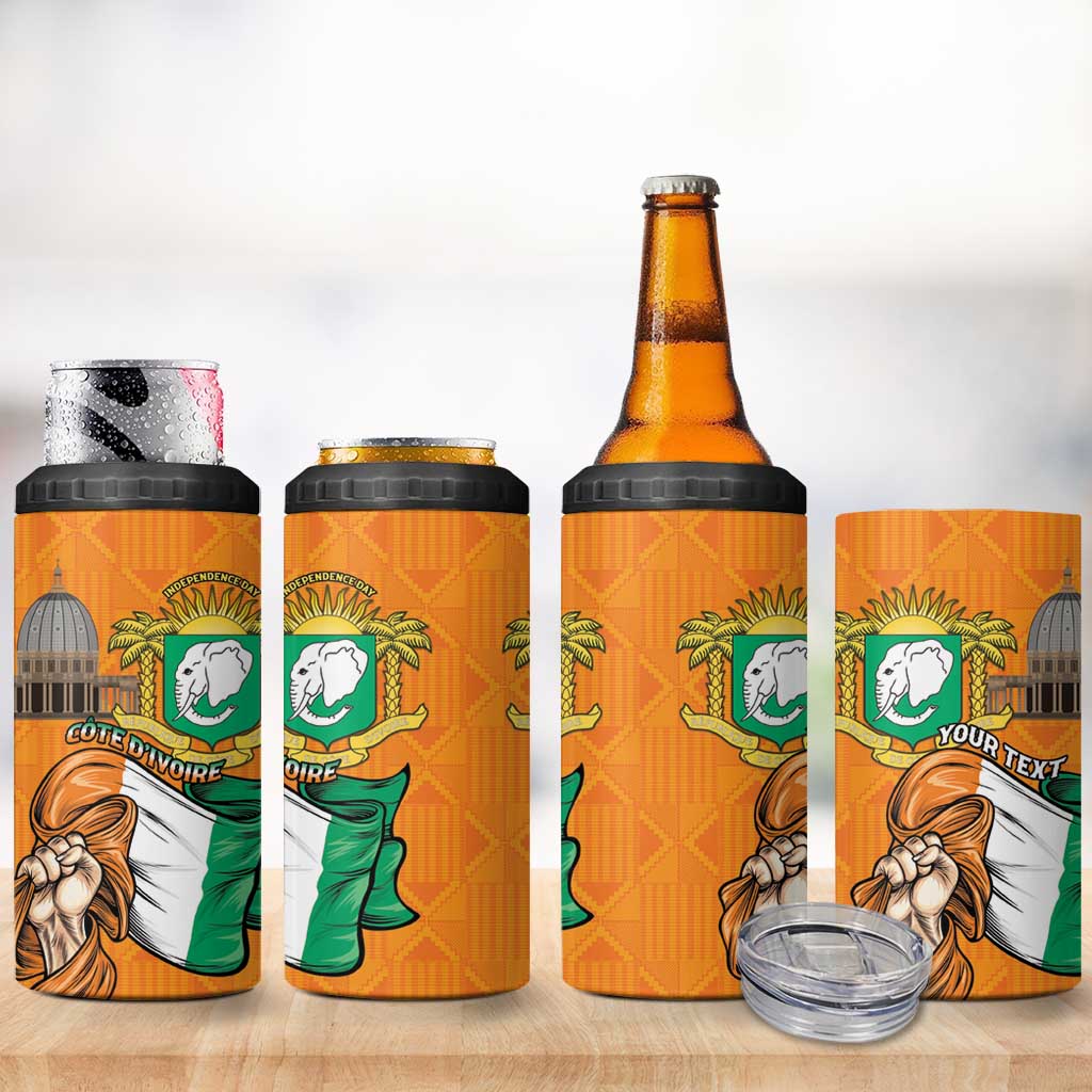 Personalised Ivory Coast Independence Day 4 in 1 Can Cooler Tumbler Yamoussoukro Coat Of Arms