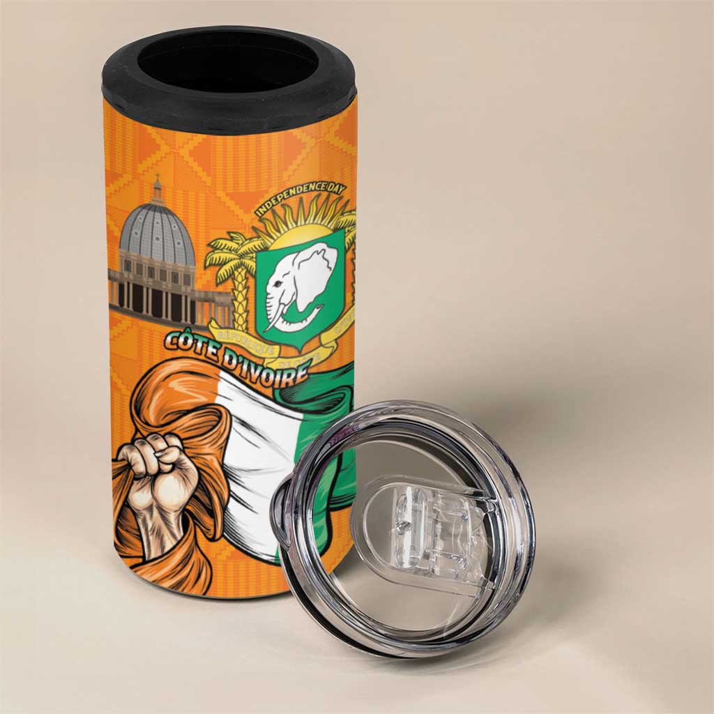 Personalised Ivory Coast Independence Day 4 in 1 Can Cooler Tumbler Yamoussoukro Coat Of Arms