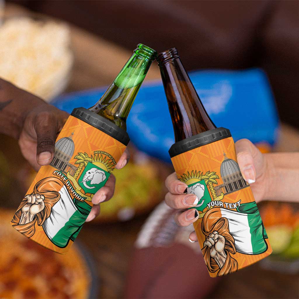 Personalised Ivory Coast Independence Day 4 in 1 Can Cooler Tumbler Yamoussoukro Coat Of Arms