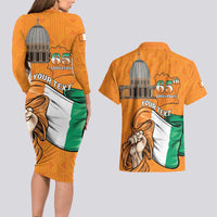 Personalised Ivory Coast Independence Day Couples Matching Long Sleeve Bodycon Dress and Hawaiian Shirt Yamoussoukro Coat Of Arms
