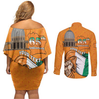 Personalised Ivory Coast Independence Day Couples Matching Off Shoulder Short Dress and Long Sleeve Button Shirt Yamoussoukro Coat Of Arms