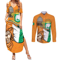Personalised Ivory Coast Independence Day Couples Matching Summer Maxi Dress and Long Sleeve Button Shirt Yamoussoukro Coat Of Arms