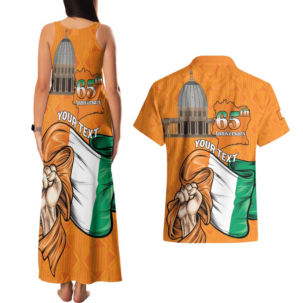 Personalised Ivory Coast Independence Day Couples Matching Tank Maxi Dress and Hawaiian Shirt Yamoussoukro Coat Of Arms
