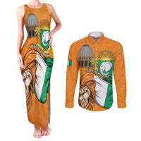 Personalised Ivory Coast Independence Day Couples Matching Tank Maxi Dress and Long Sleeve Button Shirt Yamoussoukro Coat Of Arms