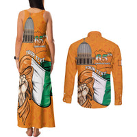 Personalised Ivory Coast Independence Day Couples Matching Tank Maxi Dress and Long Sleeve Button Shirt Yamoussoukro Coat Of Arms