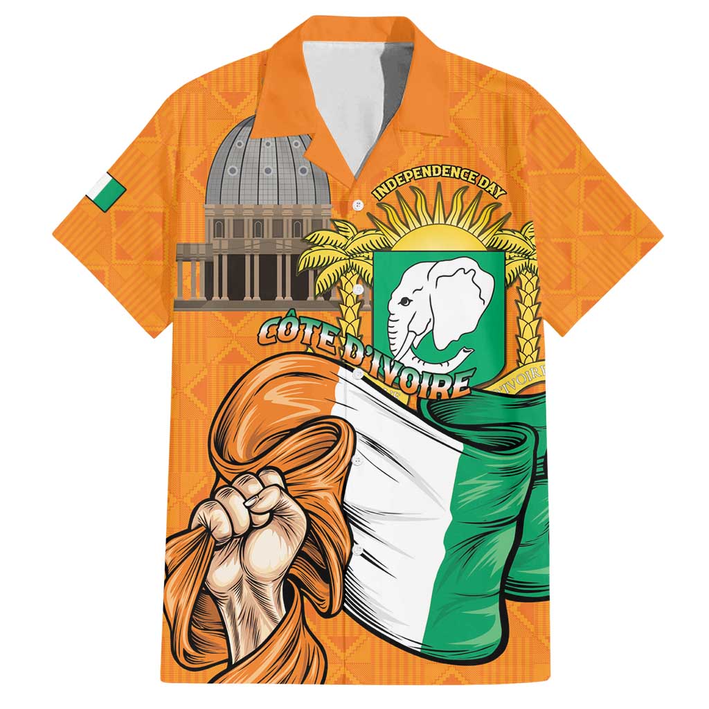 Personalised Ivory Coast Independence Day Family Matching Long Sleeve Bodycon Dress and Hawaiian Shirt Yamoussoukro Coat Of Arms