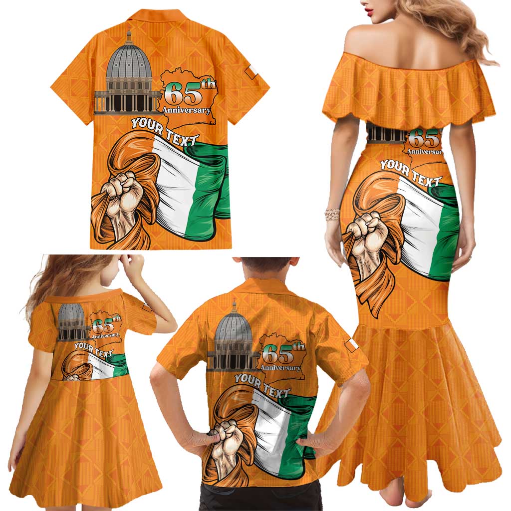 Personalised Ivory Coast Independence Day Family Matching Mermaid Dress and Hawaiian Shirt Yamoussoukro Coat Of Arms