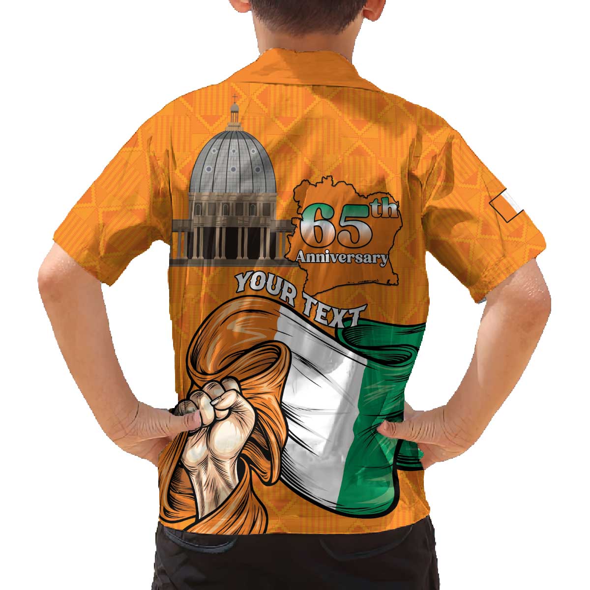 Personalised Ivory Coast Independence Day Family Matching Off The Shoulder Long Sleeve Dress and Hawaiian Shirt Yamoussoukro Coat Of Arms