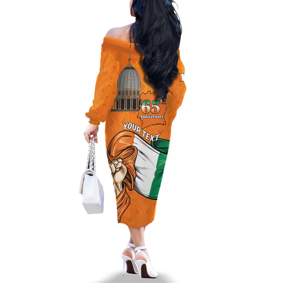 Personalised Ivory Coast Independence Day Family Matching Off The Shoulder Long Sleeve Dress and Hawaiian Shirt Yamoussoukro Coat Of Arms
