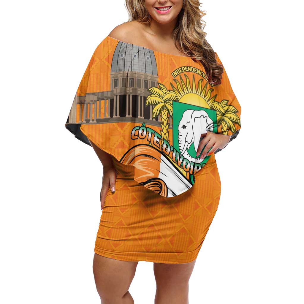 Personalised Ivory Coast Independence Day Family Matching Off Shoulder Short Dress and Hawaiian Shirt Yamoussoukro Coat Of Arms