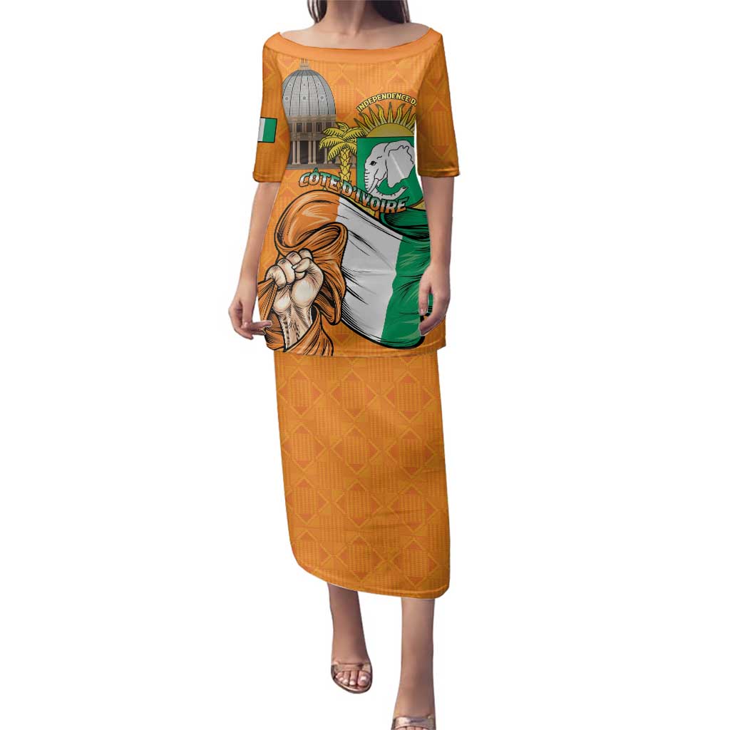 Personalised Ivory Coast Independence Day Family Matching Puletasi and Hawaiian Shirt Yamoussoukro Coat Of Arms