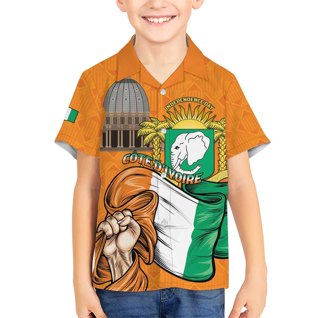 Personalised Ivory Coast Independence Day Family Matching Short Sleeve Bodycon Dress and Hawaiian Shirt Yamoussoukro Coat Of Arms