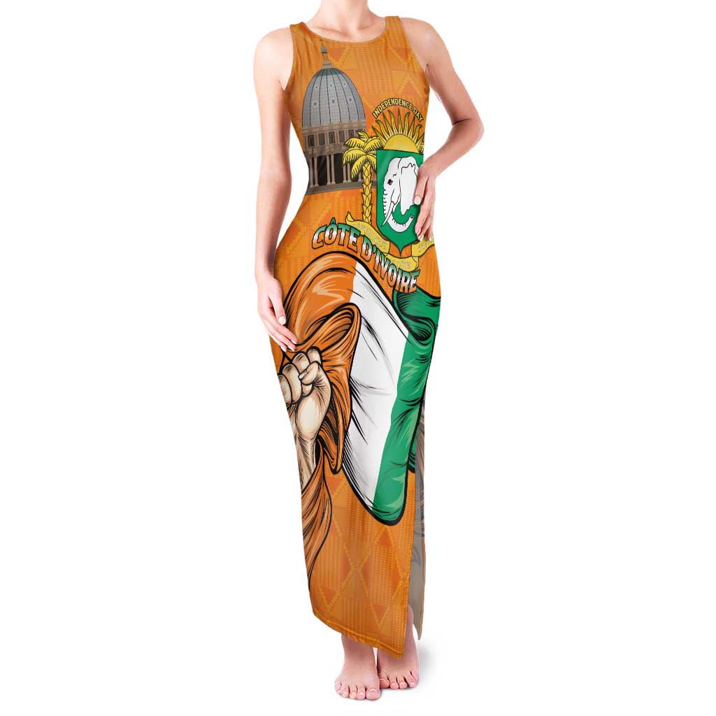 Personalised Ivory Coast Independence Day Family Matching Tank Maxi Dress and Hawaiian Shirt Yamoussoukro Coat Of Arms