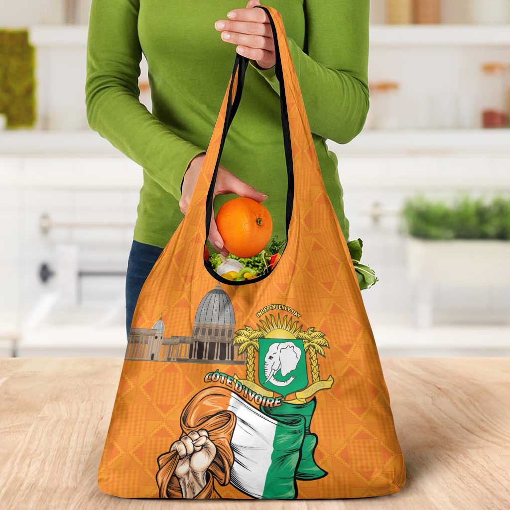 Ivory Coast Independence Day Grocery Bag Yamoussoukro Coat Of Arms