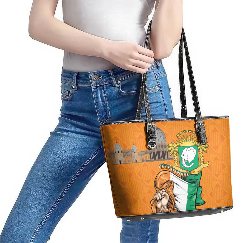 Ivory Coast Independence Day Leather Tote Bag Yamoussoukro Coat Of Arms