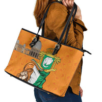 Ivory Coast Independence Day Leather Tote Bag Yamoussoukro Coat Of Arms