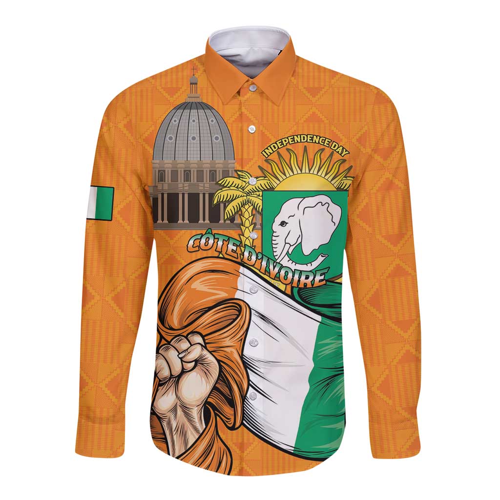 Personalised Ivory Coast Independence Day Long Sleeve Button Shirt Yamoussoukro Coat Of Arms