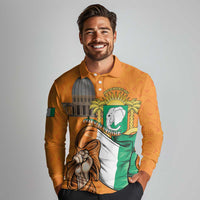 Personalised Ivory Coast Independence Day Long Sleeve Polo Shirt Yamoussoukro Coat Of Arms