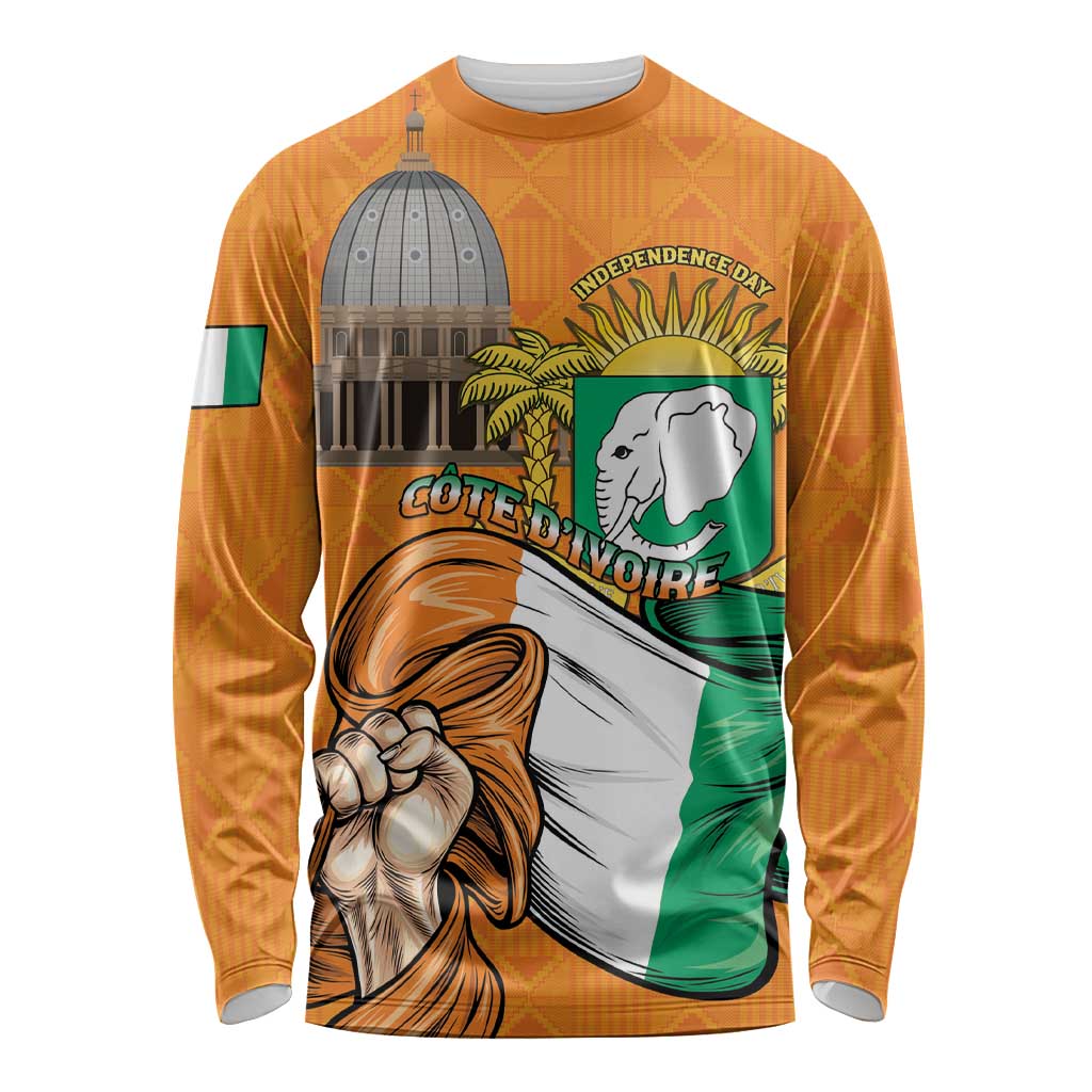 Personalised Ivory Coast Independence Day Long Sleeve Shirt Yamoussoukro Coat Of Arms