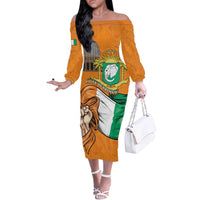 Personalised Ivory Coast Independence Day Off The Shoulder Long Sleeve Dress Yamoussoukro Coat Of Arms