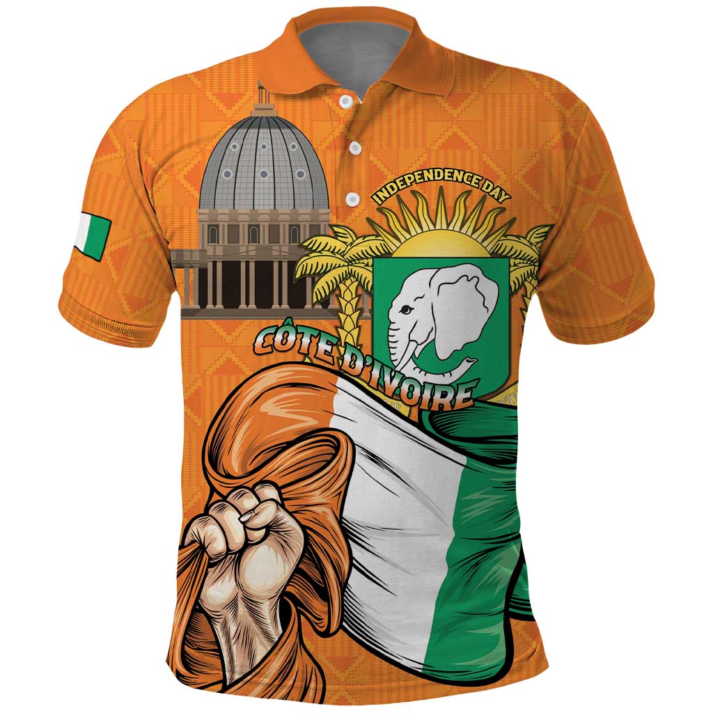 Personalised Ivory Coast Independence Day Polo Shirt Yamoussoukro Coat Of Arms