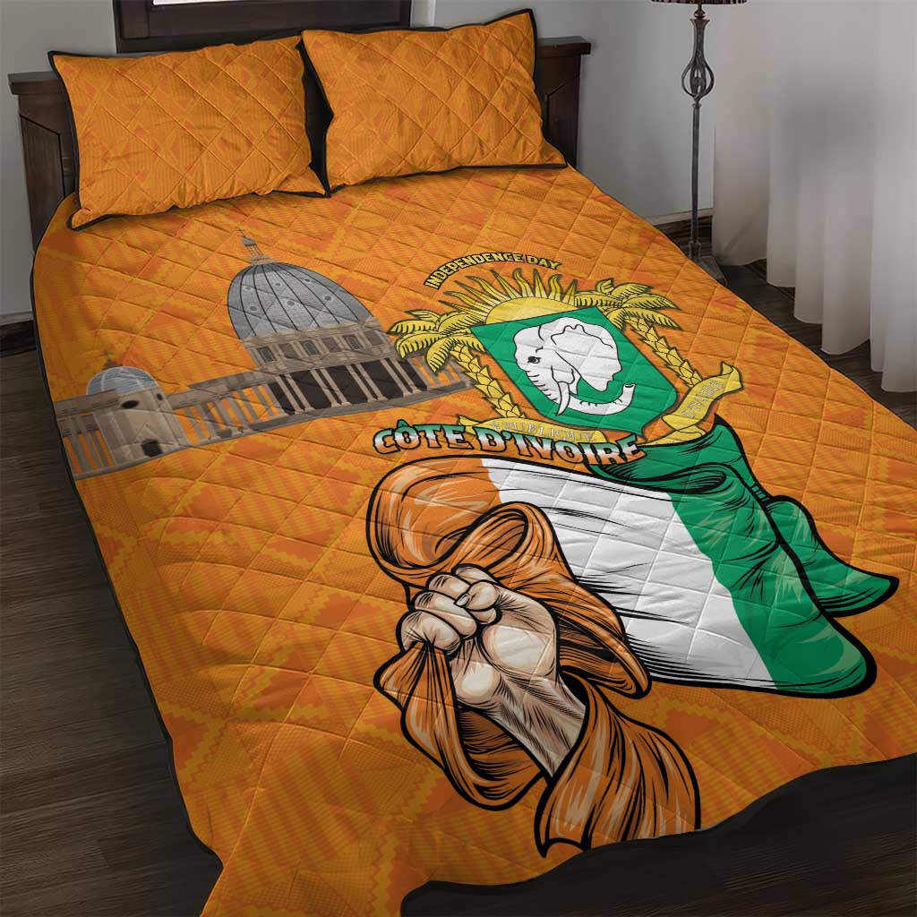 Ivory Coast Independence Day Quilt Bed Set Yamoussoukro Coat Of Arms