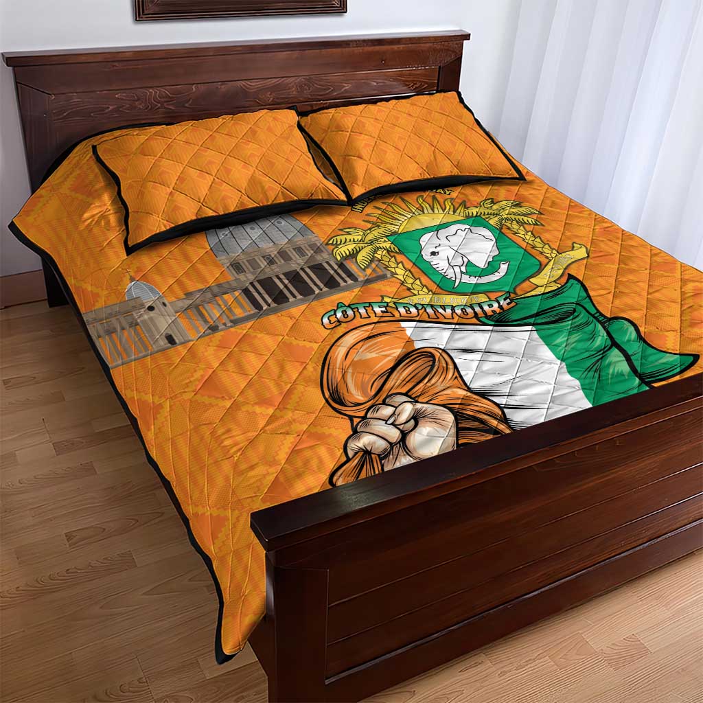 Ivory Coast Independence Day Quilt Bed Set Yamoussoukro Coat Of Arms