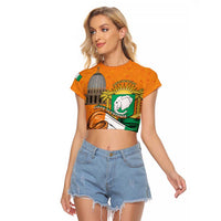 Personalised Ivory Coast Independence Day Raglan Cropped T Shirt Yamoussoukro Coat Of Arms