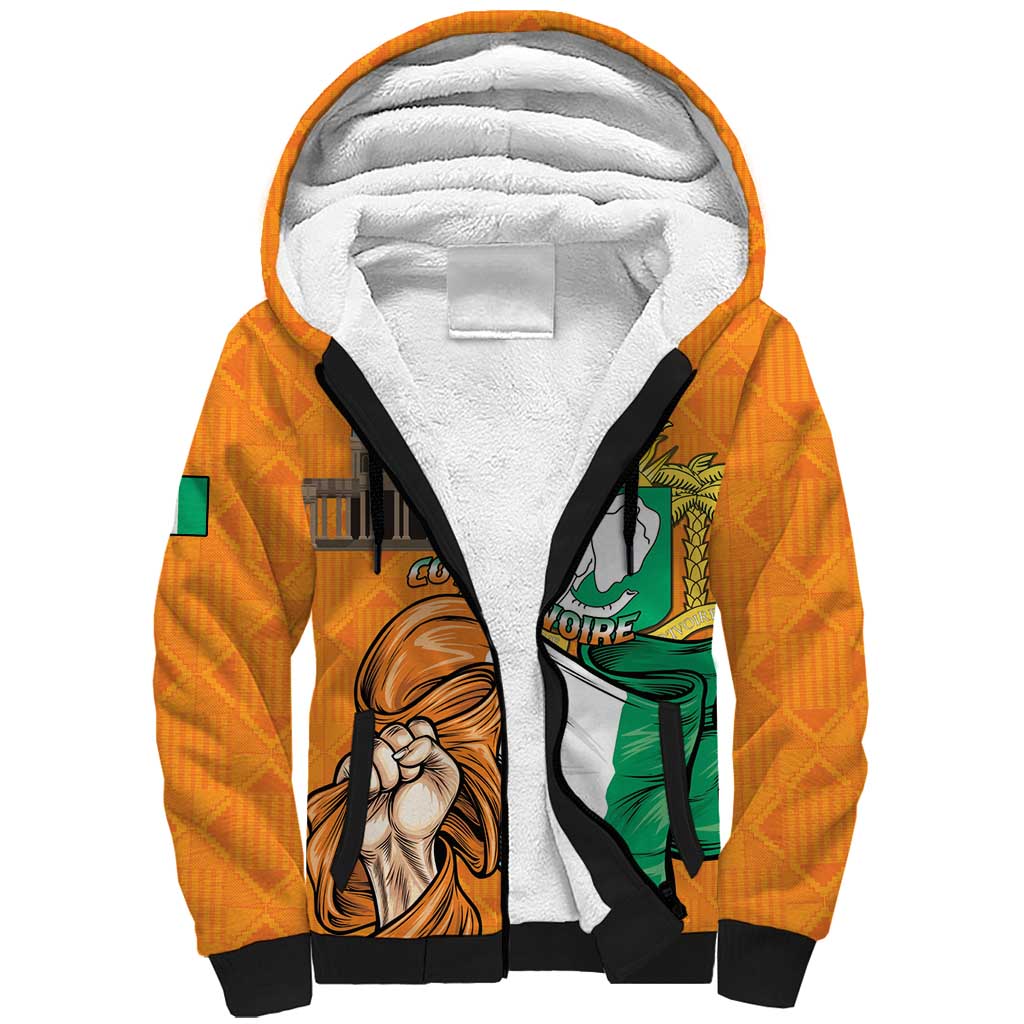 Personalised Ivory Coast Independence Day Sherpa Hoodie Yamoussoukro Coat Of Arms
