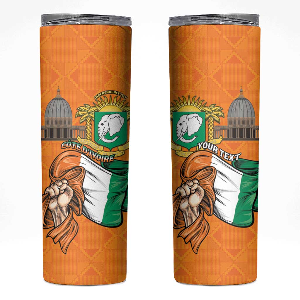 Personalised Ivory Coast Independence Day Skinny Tumbler Yamoussoukro Coat Of Arms
