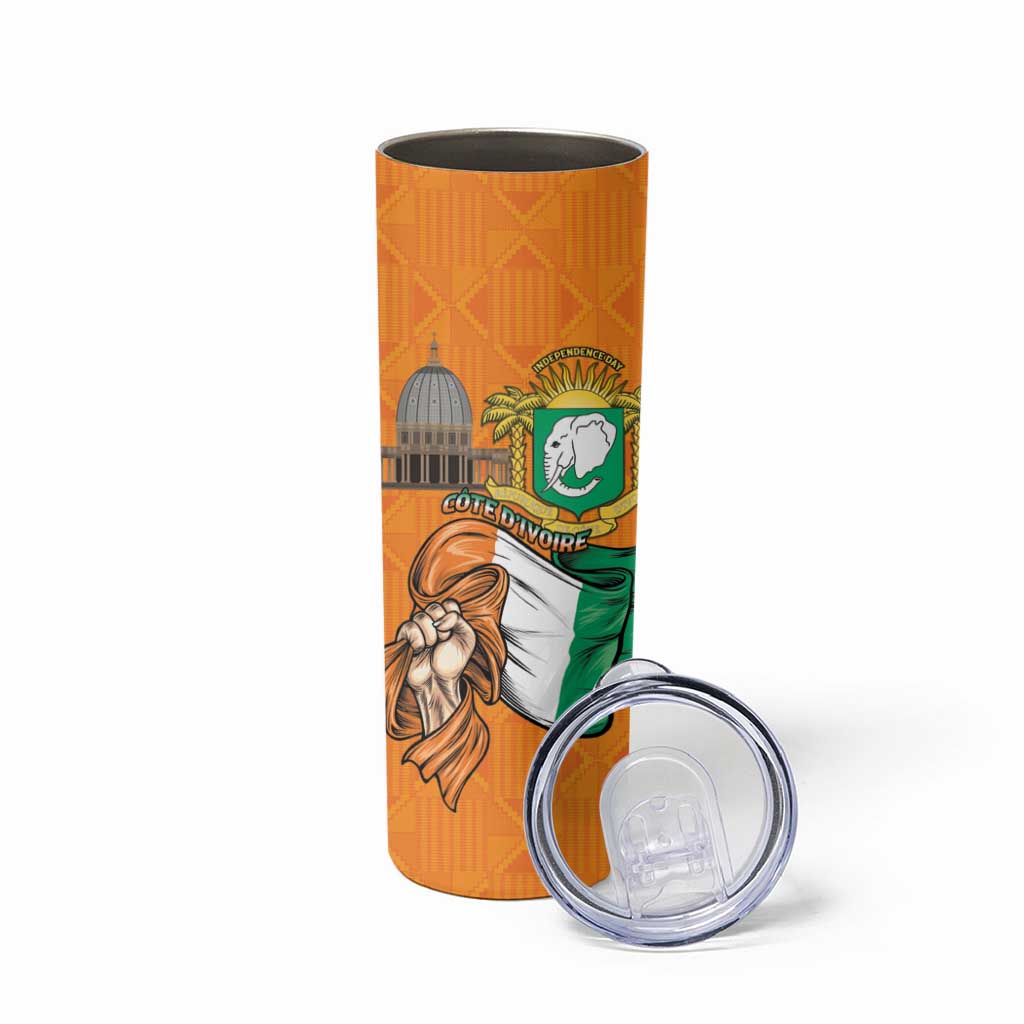 Personalised Ivory Coast Independence Day Skinny Tumbler Yamoussoukro Coat Of Arms