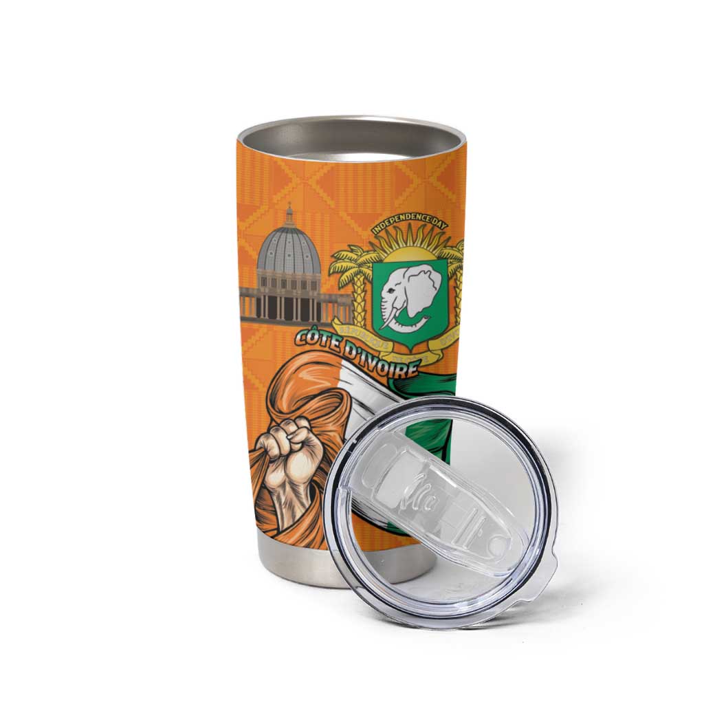 Personalised Ivory Coast Independence Day Tumbler Cup Yamoussoukro Coat Of Arms
