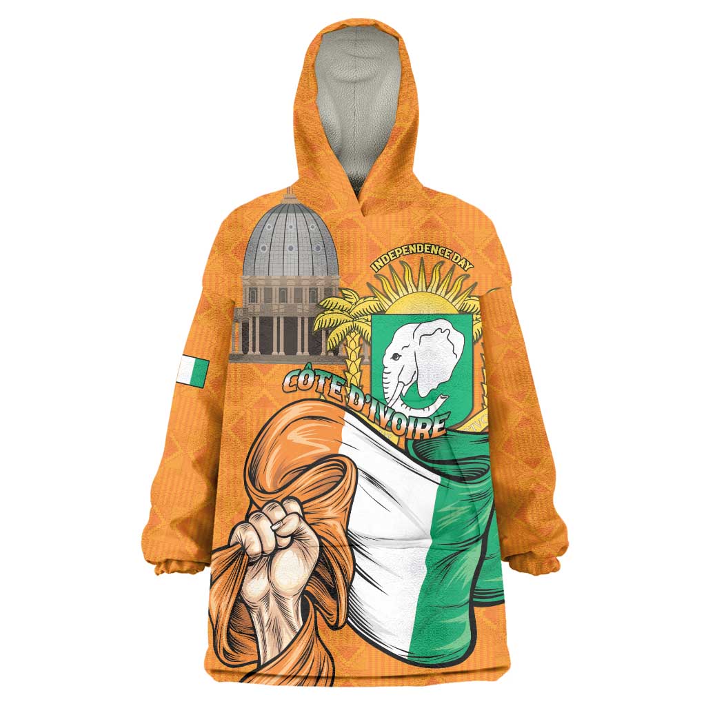 Personalised Ivory Coast Independence Day Wearable Blanket Hoodie Yamoussoukro Coat Of Arms