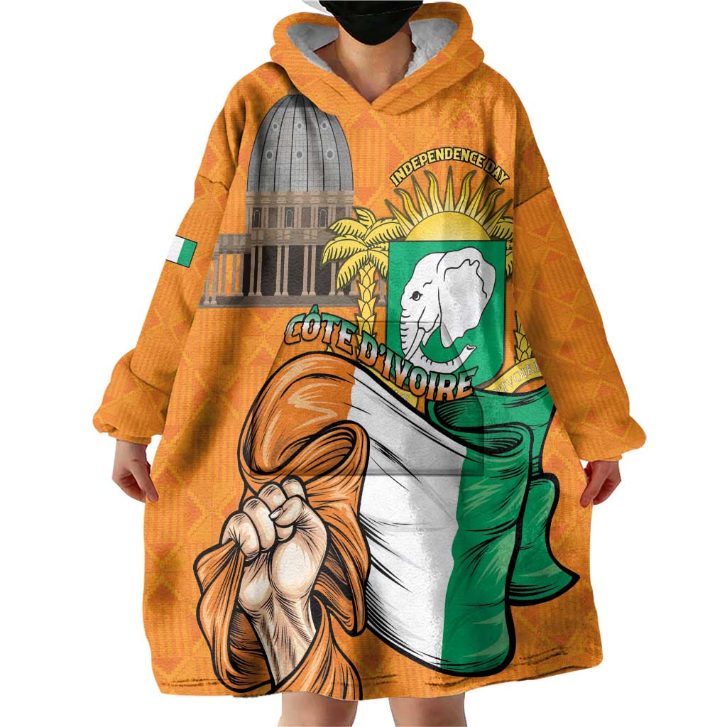 Personalised Ivory Coast Independence Day Wearable Blanket Hoodie Yamoussoukro Coat Of Arms