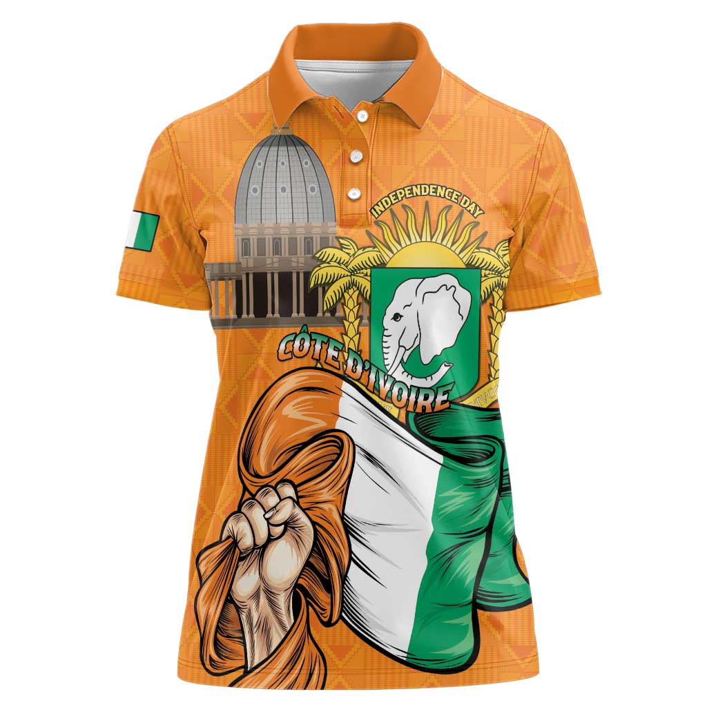 Personalised Ivory Coast Independence Day Women Polo Shirt Yamoussoukro Coat Of Arms