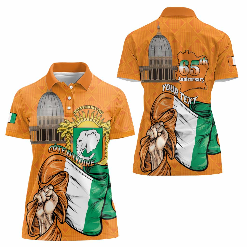 Personalised Ivory Coast Independence Day Women Polo Shirt Yamoussoukro Coat Of Arms