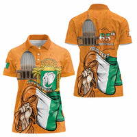 Personalised Ivory Coast Independence Day Women Polo Shirt Yamoussoukro Coat Of Arms