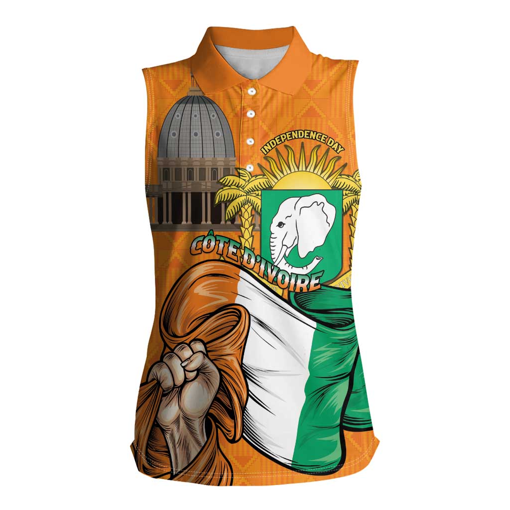 Personalised Ivory Coast Independence Day Women Sleeveless Polo Shirt Yamoussoukro Coat Of Arms