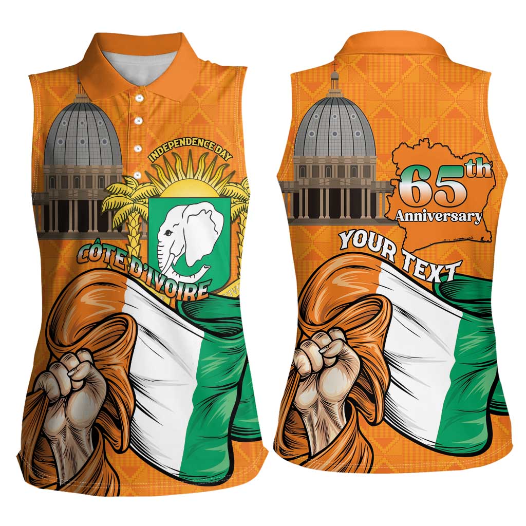 Personalised Ivory Coast Independence Day Women Sleeveless Polo Shirt Yamoussoukro Coat Of Arms