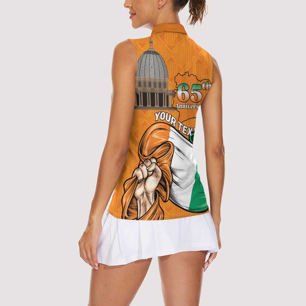 Personalised Ivory Coast Independence Day Women Sleeveless Polo Shirt Yamoussoukro Coat Of Arms