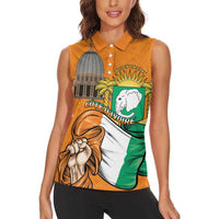 Personalised Ivory Coast Independence Day Women Sleeveless Polo Shirt Yamoussoukro Coat Of Arms