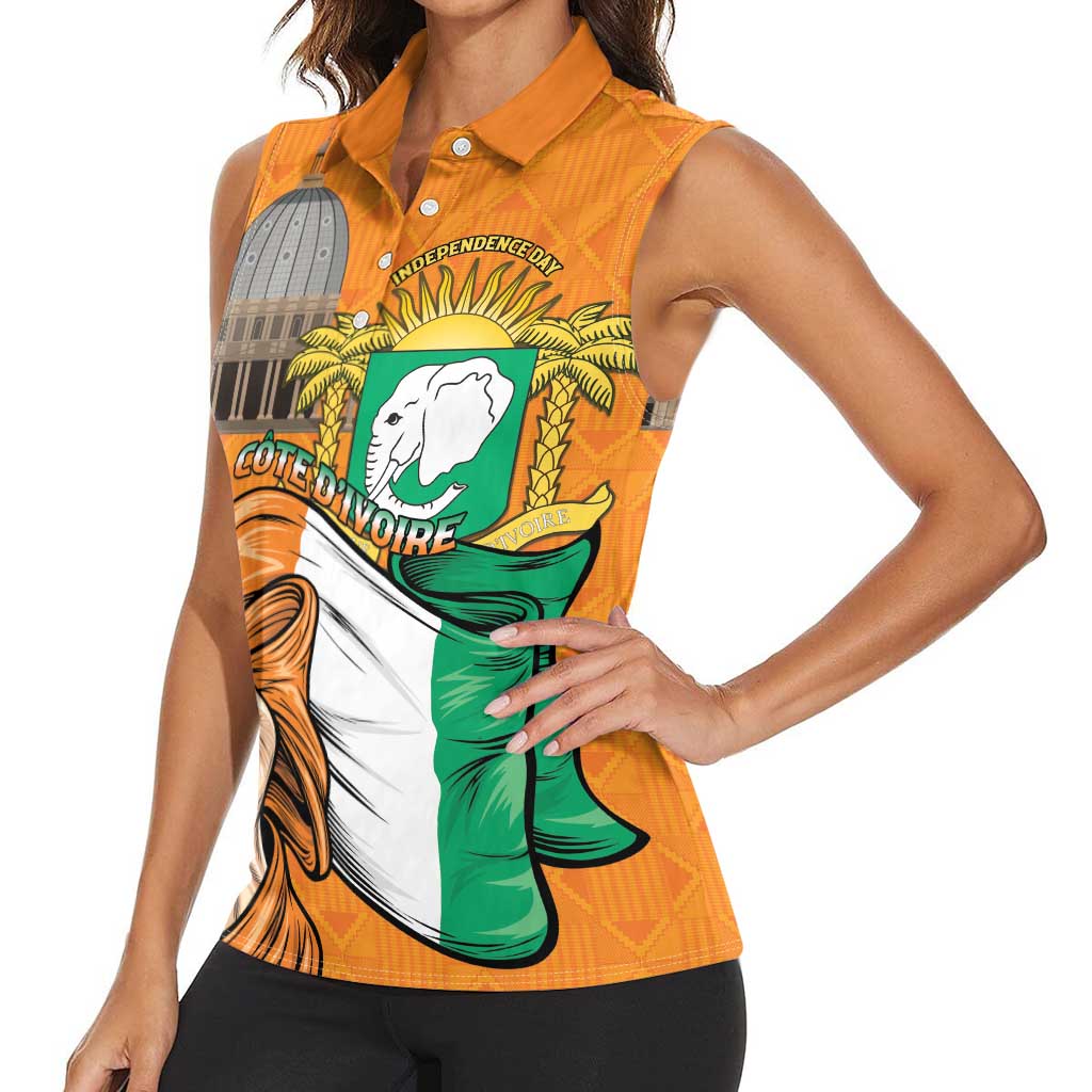 Personalised Ivory Coast Independence Day Women Sleeveless Polo Shirt Yamoussoukro Coat Of Arms